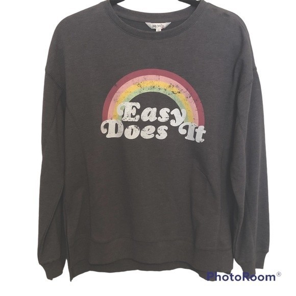 Wildfox Statement Sweatshirt Gray Distressed Easy Does It - Picture 1 of 5